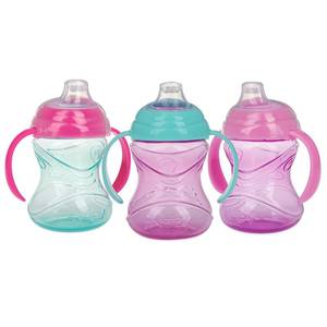 lot 19346 image: Nuby Clik-It Grip N Sip Soft Spout No-Spill Training Sippy Cup with Handles - (3-Pack) 10 oz - 4 Months - AquaPurplePink
