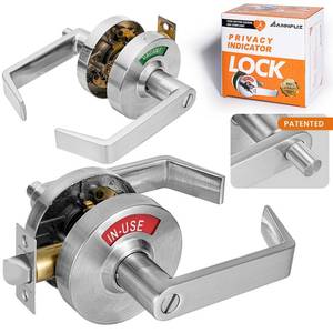 lot 19361 image: ANNFUZ Push Button Locking Vacant Occupied Bathroom Door Handle with Indicator Sign,Commercial ADA Single Egress Privacy Lever Lock,Reversible Left Right Handle for Public Restroom,Brushed Chrome