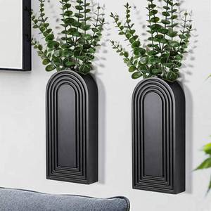 lot 19376 image: Dnnnii 2 Pack Wooden Wall Vase Set - Black Finish Modern Farmhouse and Boho Wall Decor for Entryway, Hallway, Bathroom, Living Room, Dining Room, Narrow Spaces