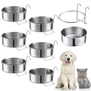 lot 19383 image: mumufy 6 Pieces Stainless Steel Hanging Water Bowls with Holder Detached Anti Spill Pet Metal Bowl Cage Kennel Crate Food Bowl(30 oz)