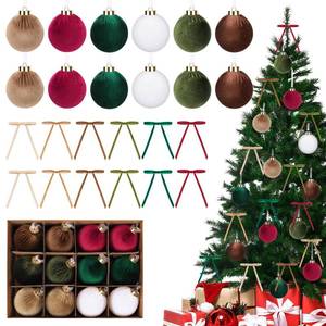 lot 19389 image: 24 Pcs Velvet Christmas Ornaments Set 12 Pcs 3.15inch Shatterproof Christmas Tree Decor Balls and 12 Pcs Matching Vintage Velvet Bows for Xmas Tree Hanging Decorations Holiday Party Decor