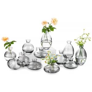 lot 19392 image: Glass Bud Vase for Centerpieces, 12Pcs4Sets Glasseam Modern Gray Mini Small Vases for Flowers Bulk Flower Vase Set Aesthetic Cute Handmade Tiny Short Wedding Table Centerpiece Decor