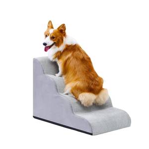 lot 19393 image: Makigued Dog Stairs for Small Dogs and Cats, 20in H 4 Steps Pet Steps Ramp for High Bed, Couch, Sofa, Waterproof Pet Stairs with Removable Washable Cover, Non-Slip Bottom, Light Gray