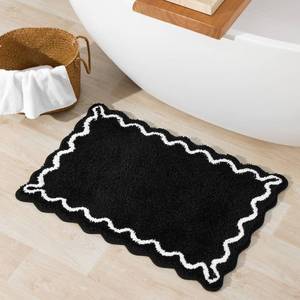 lot 20250 image: ORTIGIA Black Bath Mat with White Scallop Non Slip, Quick Dry Bath Rug Absorbent Soft Plush Microfiber Bathmat for Bathroom Floor Carpet for Sink Bedroom, 20x32