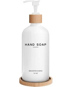 lot 20251 image: White Glass Hand Soap Dispenser Bathroom Set by Brighter Barns - Liquid Hand Soap Dispenser for Kitchen Sink - Boho Bathroom Pump Bottle Set - Minimalist Home Decor for Vacation Rental, Gifts (White)