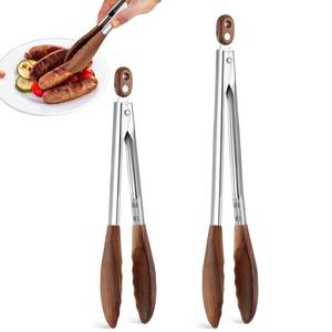 lot 20259 image: Wooden Tongs for Cooking and Serving Food, Stainless Steel Salad Tongs with Walnut Wood Tip, Anti-Slip Long Handle Wooden Kitchen Tongs Heat Resistant, Smooth Locking and Hanging Cooking Utensils Set of 2