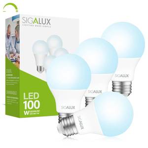 lot 20263 image: Sigalux Light Bulbs 100 Watt Equivalent,A19 Daylight Standard LED Bulbs Dimmable 5000K White,14W Energy Efficient E26 Medium Base,1500LM,ETL Listed,4 Pack