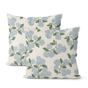 lot 20268 image: DAFENA Spring Pillow Covers 18x18 Inch 2 Pcs Blue Green Hydrangea Flower Decor Throw Pillows Vintage Floral Seasonal Summer Outdoor Decoration Pillowcase Linen Cushion Cover for Couch Sofa