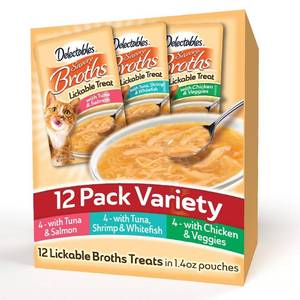 lot 20277 image: Hartz Broths Tuna, Salmon, Shrimp, Whitefish, Vegetable and Chicken Cat Treats - 12ct