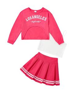 lot 20292 image: Yhnslsf Girls Outfits 3 Piece Clothing Set Age 13-15 Pink Girls Tank Tops Plaid Mini Skirt Long Sleeve Letter Print Crop Sweatshirt Teen Clothes Size 14 for Girl Fall Winter Plaid Skirts Suit