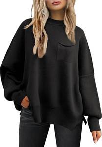 lot 20308 image: Womens Oversized Sweaters 2025 Fall Fashion Casual Outfits Crewneck Long Sleeve Batwing Pullover Tops Spring Winter Clothes (Black, XL)