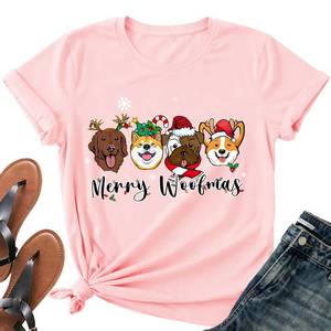 lot 20321 image: Merry Woofmas Dog Shirts for Women - Cute Christmas Dogs Short Sleeve Xmas Holiday Pet Lover Tee Top (XXL)