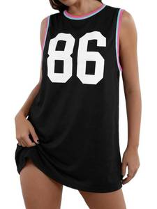 lot 20323 image: Hilinker Womens Oversized Graphic Tank Tops Sleeveless Casual Summer Jersey Shirts Black X-Large