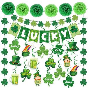lot 20340 image: St. Patricks Day Decorations Kit, Lucky Banner, Glitter Garlands, Pom Poms and Hanging Swirls, Shamrock Party Decor for Home Party