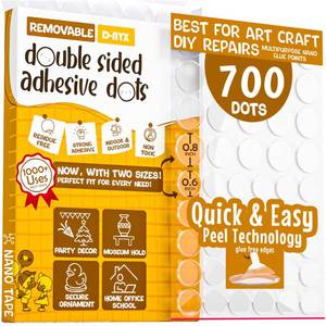 lot 20351 image: Double Sided Tape Sticky Dot Stickers 280, 350, 450, 550 or 700 Pack Removable Putty No Trace Clear Sticky Tack Waterproof Small Stickers for Festival Decoration Picture (700 Sticky Dots) (Open Box, May Be Missing Pieces)