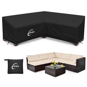 lot 20352 image: Kipiea Patio V-Shaped Sectional Sofa Cover, 420D Heavy-Duty Oxford Fabric Outdoor Sectional Cover with 6 Windproof Buckles, Anti UV and No Tears, No Fading (85in85in L x 33.5in D x 31in H) Black