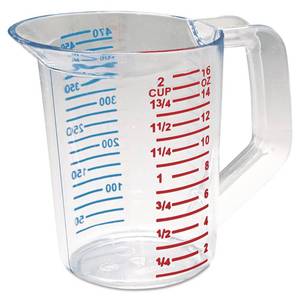 lot 20361 image: Rubbermaid Commercial Products Bouncer Clear Measuring Cup 2-Cup0.5-Quart Clear Strong Food Grade Easy Read for LiquidDry Ingredients for HomeProfessional Kitchen
