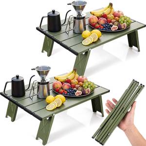 lot 20366 image: Barydat 2 Pack Small Folding Beach Table Aluminum Portable Camping Lightweight Roll up Tent Low Table for Sand Outdoor Compact Picnic with Carry Bag for Outdoor Picnic Tent Travel Beach (Green)