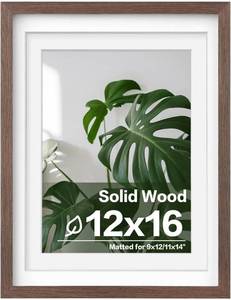 lot 20393 image: Egofine 12x16 Picture Frame Made of Solid Wood with Plexiglass, Display Pictures 9x1211x14 with Mat or 12x16 Without Mat for Wall Mounting, Rustic Brown