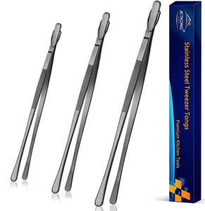 lot 20410 image: JETKONG 3 Pcs 9-Inch Serving Tweezer Tongs Kitchen Tweezers Stainless Steel Cooking Tweezers (9 9 9 Inch, Black)