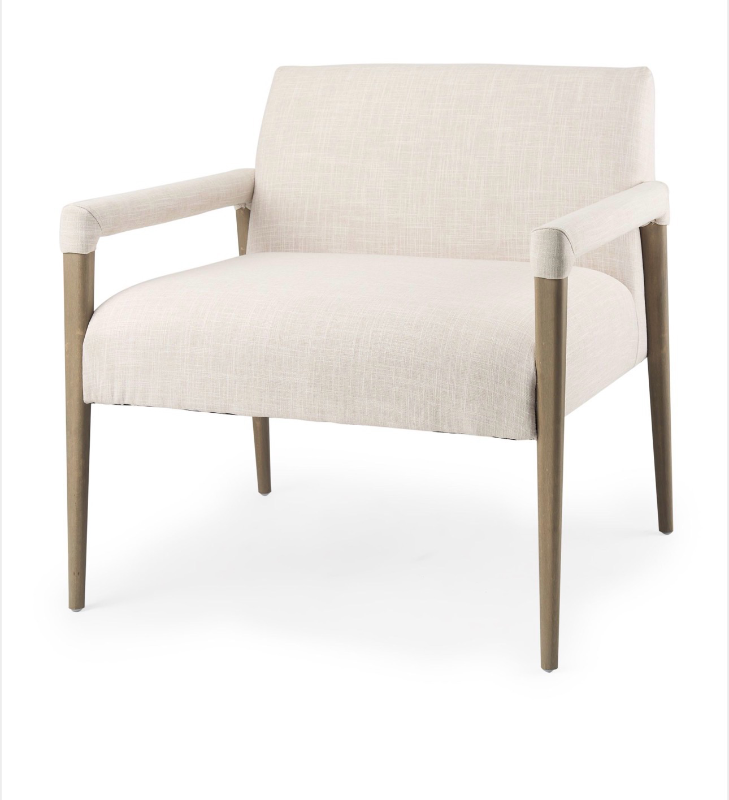 lot 5112009 image: Mercana Palisades Cream Upholstery w Solid Wood Accent Chair 69919 - Retail $1,089