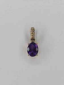 lot 80 image: 10K Gold Amethyst Pendant with Diamond Accents