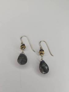 Blue Flash Labradorite Teardrop Dangle Earrings with Mixed Metal Accents