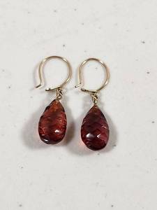 lot 95 image: Red Amber Glass Teardrop Earrings