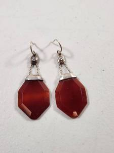lot 99 image: Sterling Silver Carnelian Drop Earrings