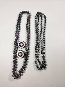 lot 201 image: Black Bead Necklaces with Geometric Painted Designs