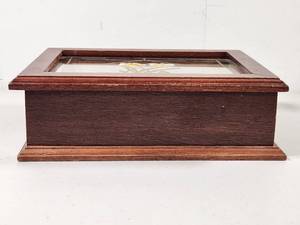 lot 294 image: Wooden Jewelry Box with Glass Top and Floral Design
