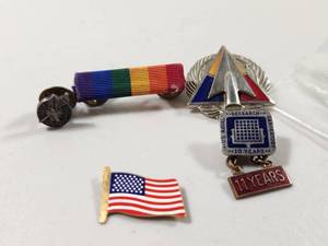 lot 320 image: Military Medal Collection with Victory Ribbon and Service Pins