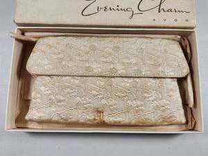 lot 355 image: Vintage Avon Evening Charm Gold Brocade Evening Bag Set with Original Box