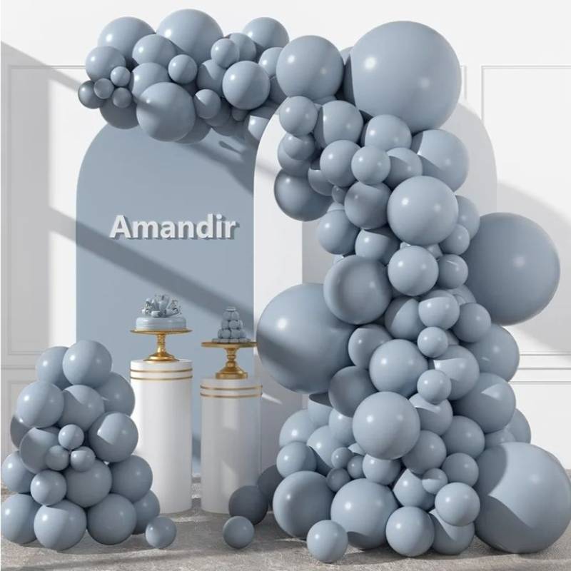 lot 72525 image: Amandir 153pcs Dusty Blue Balloons Arch Garland Kit Different Sizes 18 12 10 5 Inch Haze Pale Blue Latex Matte Balloon for Birthday Baby Shower Gender Reveal Wedding Engagements Party Decorations - Retail $8