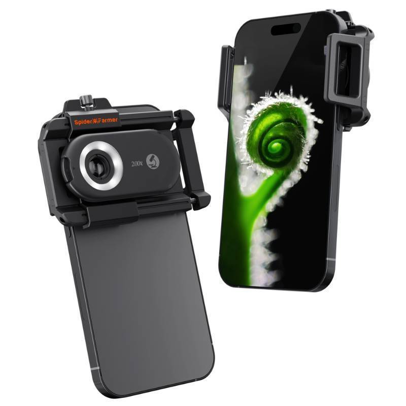 lot 45566 image: Spider Farmer Phone Microscope, 200X Magnification Portable Microscope with LED UV Light CPL Lens for iPhone & Android Phone Zoom Lens Attachment for PlantsCoinsJewelry - Retail $50