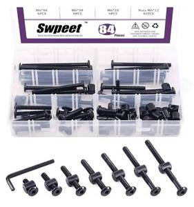 lot 27192 image: 84Pcs Black M6 � 20304050607080mm Crib Hardware Screws Kit, Hex Socket Head Cap Cribs Baby Bed Bolt and Barrel Nuts with 1 x Allen Wrench Perfect for Furniture, Cots, Cribs  - Retail $12