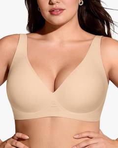 lot 27221 image: Womens Deep V Bras Wireless Comfortable Bra Supportive No Underwire Bras T-shirt Push Up Bralettes Plunge Seamless Bra, Large  - Retail $28