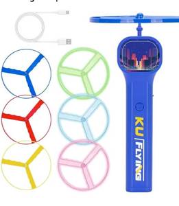 lot 27223 image: Rechargeable Disc Launcher with 6 Flying Spinners for Outdoor Activities Game White Elephant Gift Fidget Toys (Blue) - Retail $13
