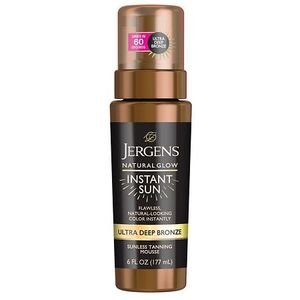 lot 27224 image: Jergens Natural Glow Instant Sun Sunless Tanning Mousse  Body Self Tanner  Ultra Deep Bronze  6 fl oz - Retail $15