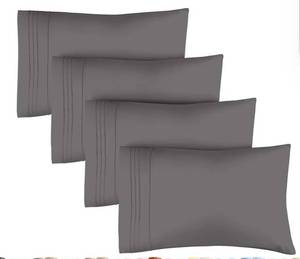 lot 27246 image: Queen Pillow Cases Set of 4 - Ultra Soft Hotel Quality Pillowcase Covers - Comfy, Cozy & Wrinkle Free - Shrinkage, Stain & Fade Resistant - Machine Washable Pillow Protectors - 4 Piece Set - Dark Grey - Retail $25