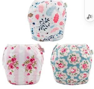 lot 27249 image: Baby Girl Swim Diapers 3 Pack for 8M-3T Babies and Toddlers, Reusable Adjustable Washable for Swimming Lessons-Flower - Retail $13