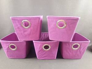 lot 13 image: PinkPurple Fabric Storage Bins with Metal Grommets Set of 5 - Approx 10x8