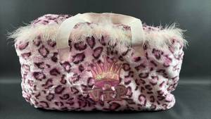 lot 27 image: 19 Inch Pink Leopard Print VIP Crown Embroidered Plush Tote Bag