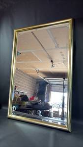 lot 28 image: Elegant Heavy Vintage Brass Frame Rectangular Wall Beveled Glass Mirror Approximately 21 inches by 32 inches
