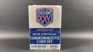 lot 31 image: Pro Set Football Super Bowl 25 Limited Silver Anniversary Card Set Sealed