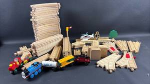lot 48 image: Brio and Thomas the Tank Engine Wooden Railway Bundle Includes Harold the Helicopter and Thomas Engine