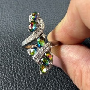 lot 111 image: Multi Color Stone and Crystal Statement Ring