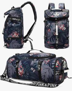 lot 415 image: 3 in 1 Floral GymDuffel BagBackpack with Shoe Compartment and Laptop Pocket