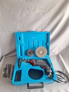 lot 421 image: Triple Action Electric Drill with Accessories Kit in Carrying Case - Works