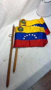 lot 117 image: Venezuelan Flag Set with Wooden Poles